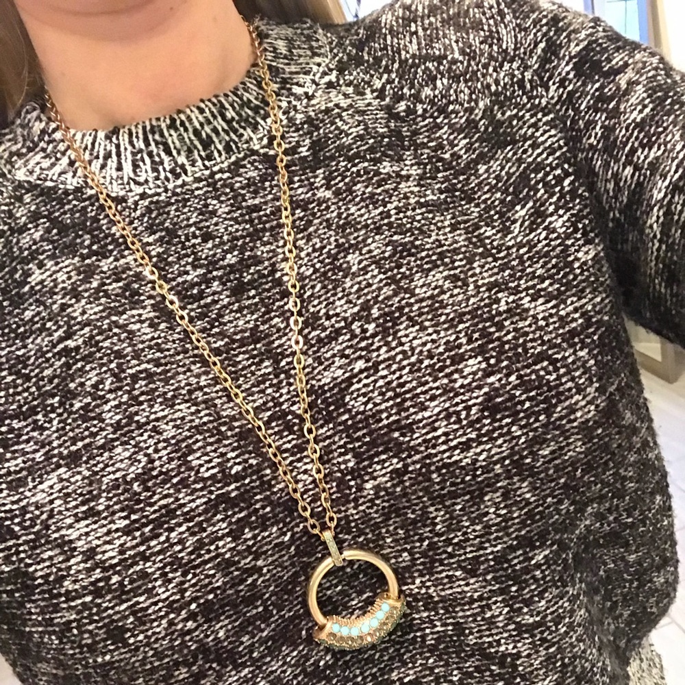 NEW Long pendant round crystal gold necklace